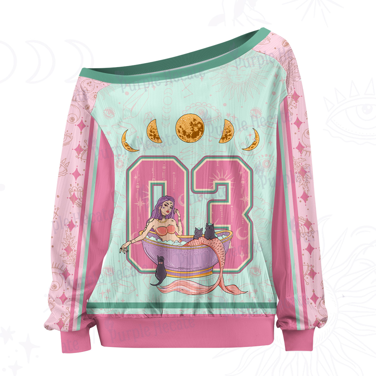 Purplehecate Mermaid Whispers Moonlit Secrets Off The Shoulder Graphic Jersey