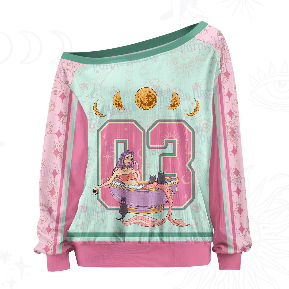 Purplehecate Mermaid Whispers Moonlit Secrets Off The Shoulder Graphic Jersey