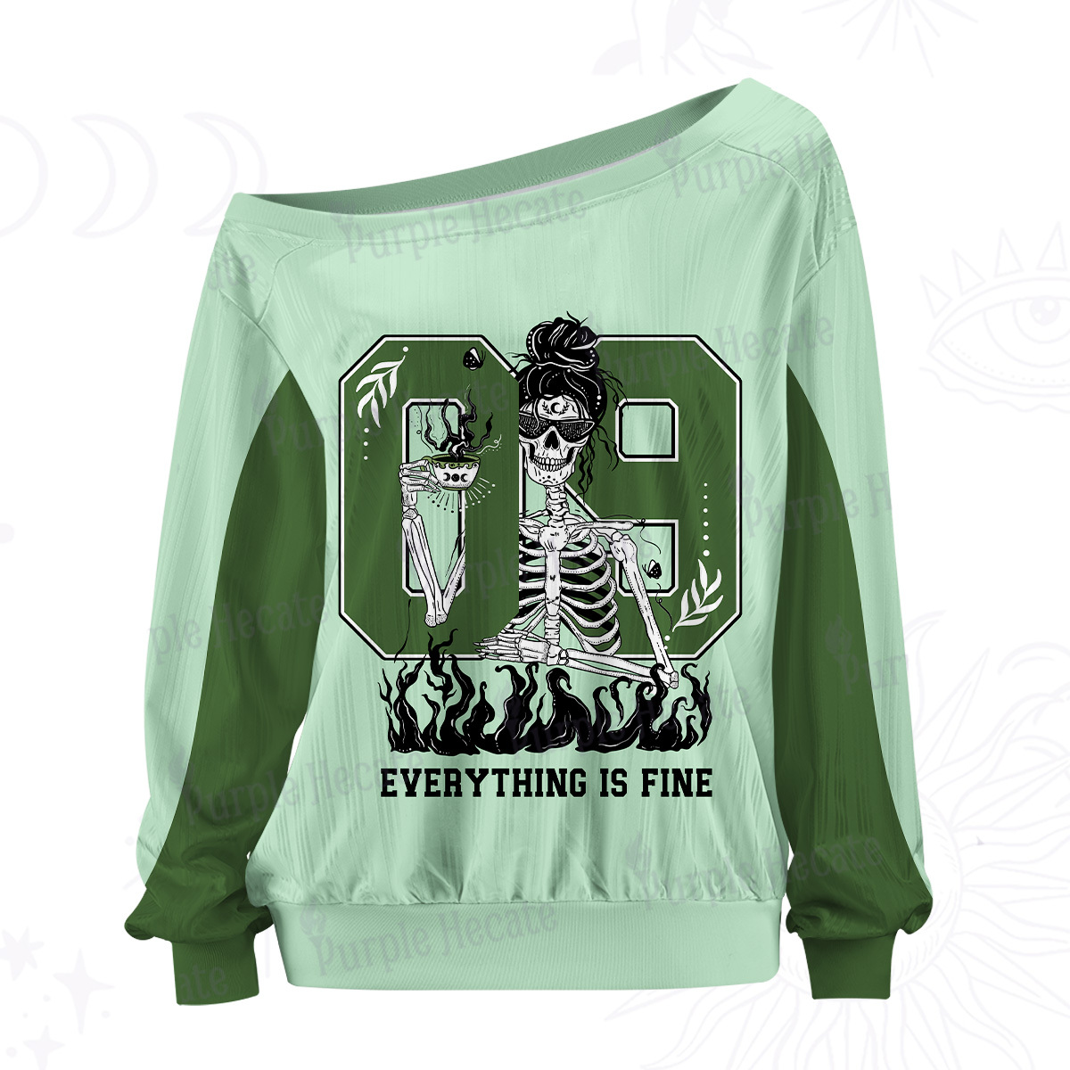 Purplehecate Everything Is Fine Off The Shoulder Graphic Jersey
