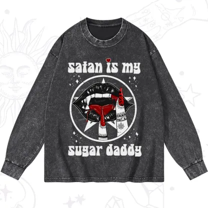 Purplehecate Satan Is My Sugar Daddy Washed Long Sleeve Shirt