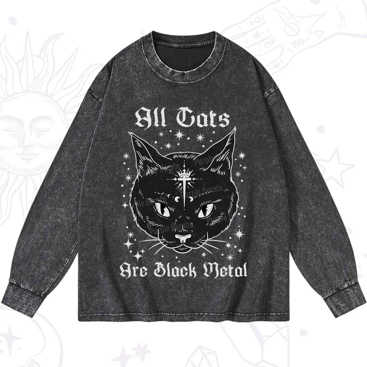 Purplehecate All Cats Are Black Metal Washed Long Sleeve Shirt