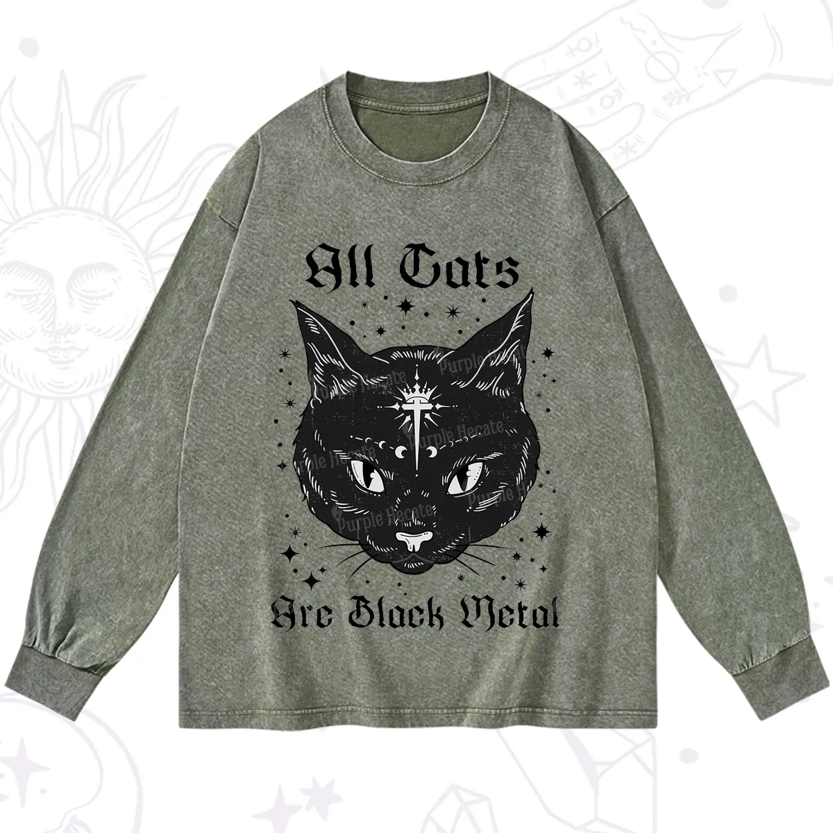 Purplehecate All Cats Are Black Metal Washed Long Sleeve Shirt