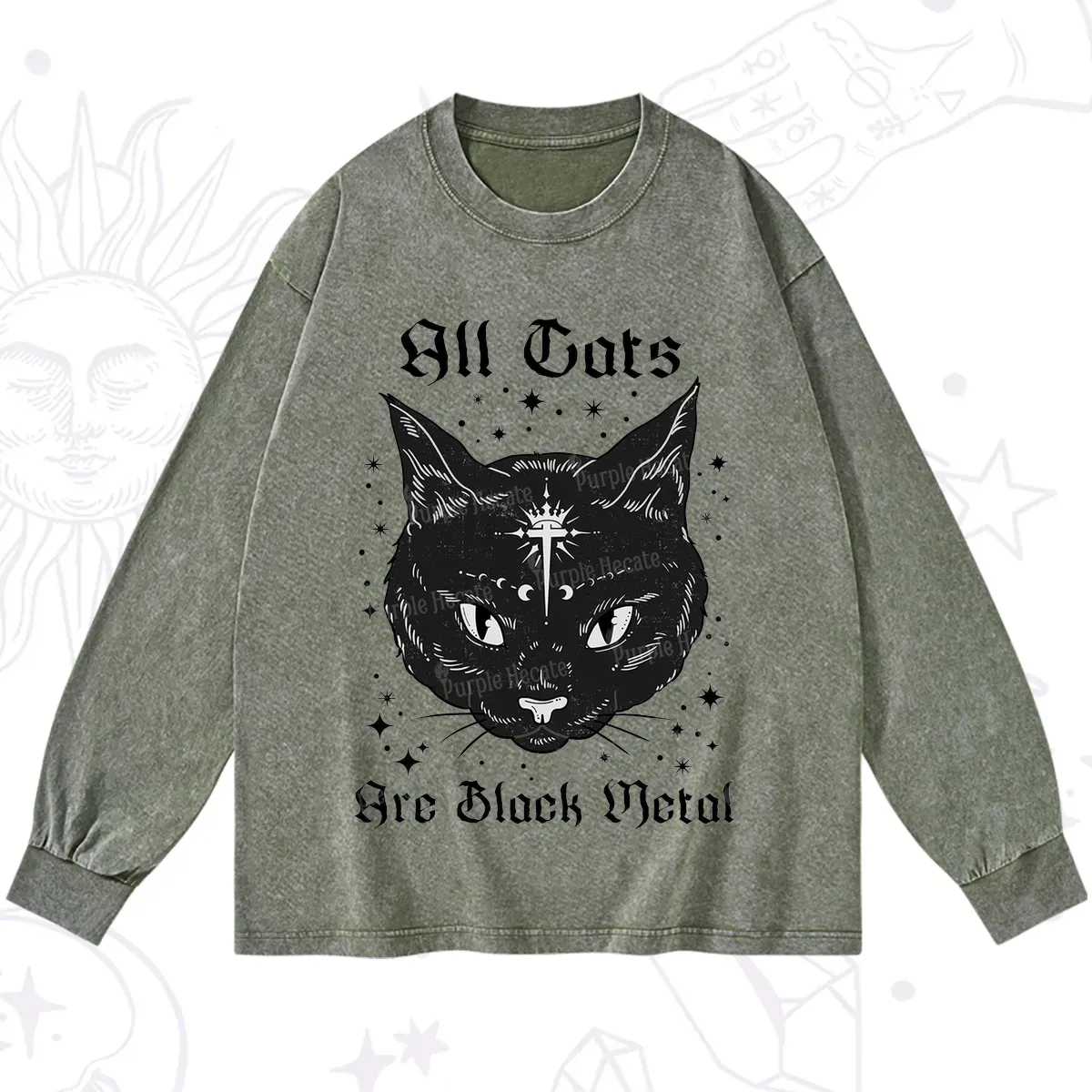 Purplehecate All Cats Are Black Metal Washed Long Sleeve Shirt