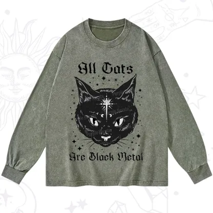 Purplehecate All Cats Are Black Metal Washed Long Sleeve Shirt