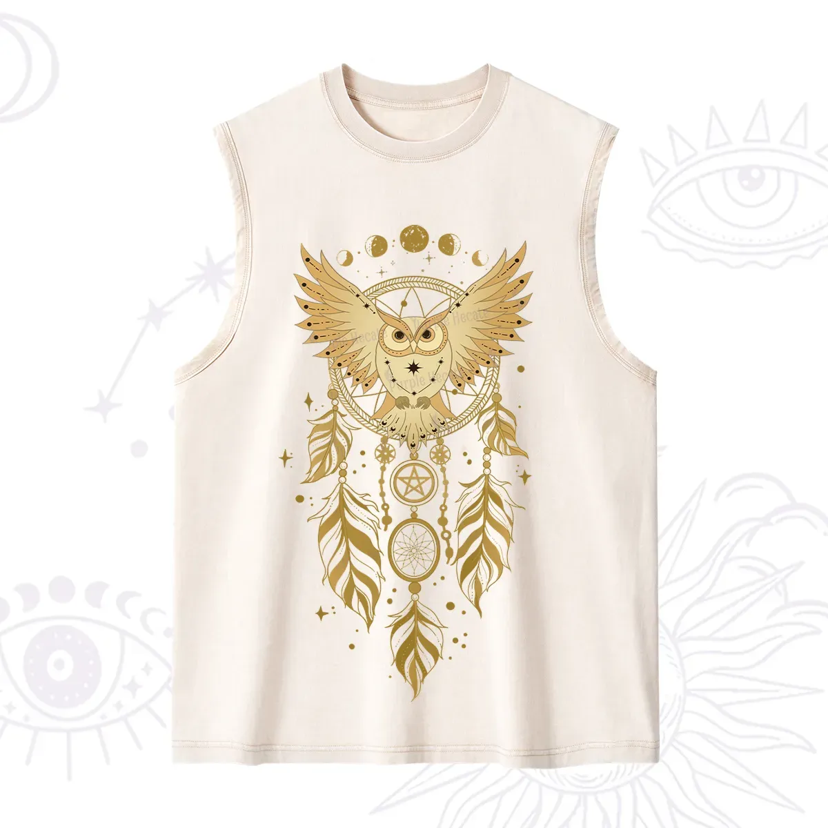 Purplehecate Mystical Owl Dreamcatcher Washed Tank