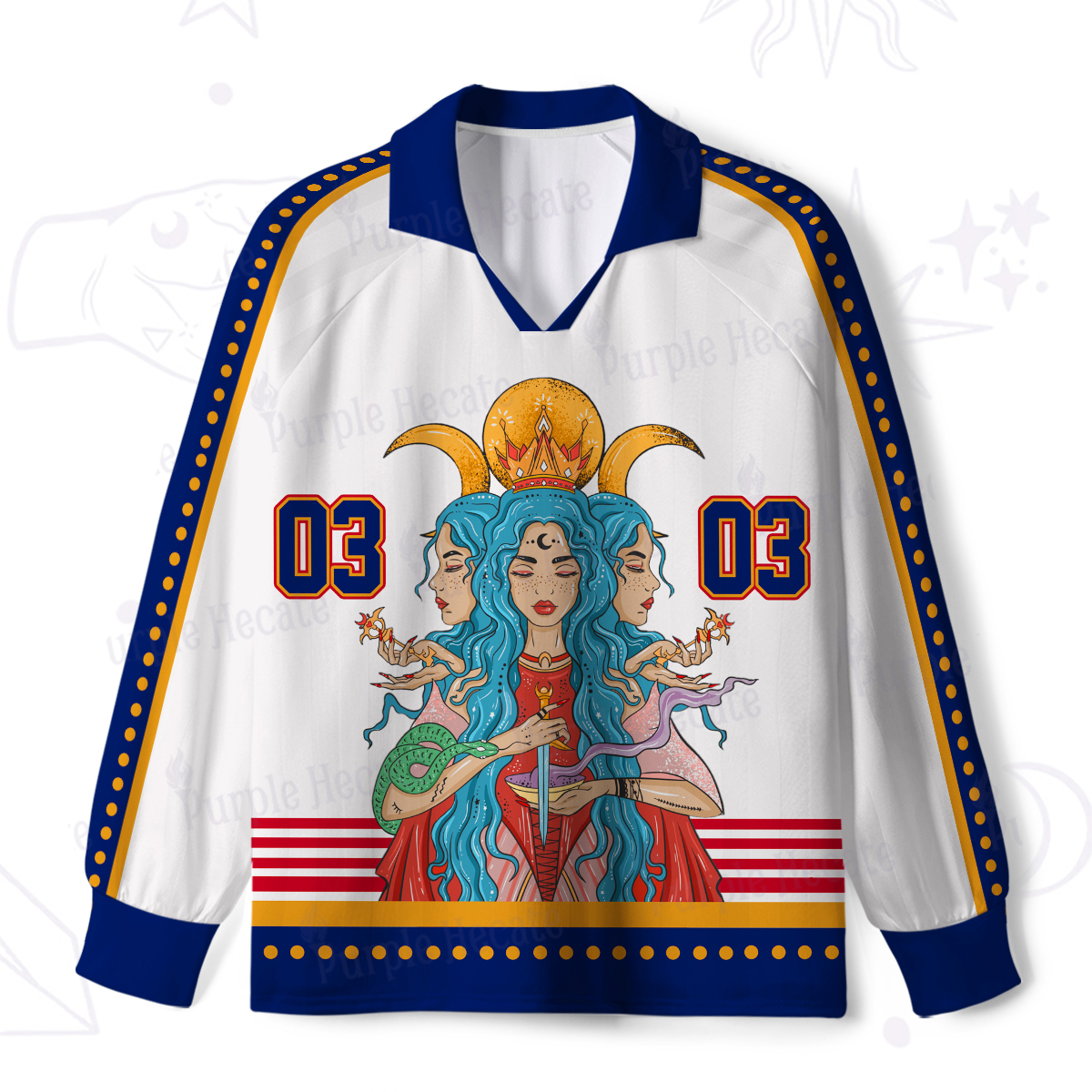 Purplehecate Triple Moon Goddess Hecate Long Sleeve Jersey Shirt