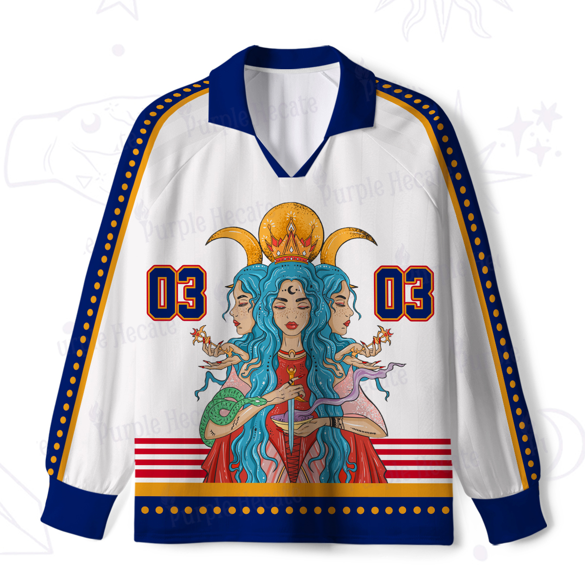 Purplehecate Triple Moon Goddess Hecate Long Sleeve Jersey Shirt