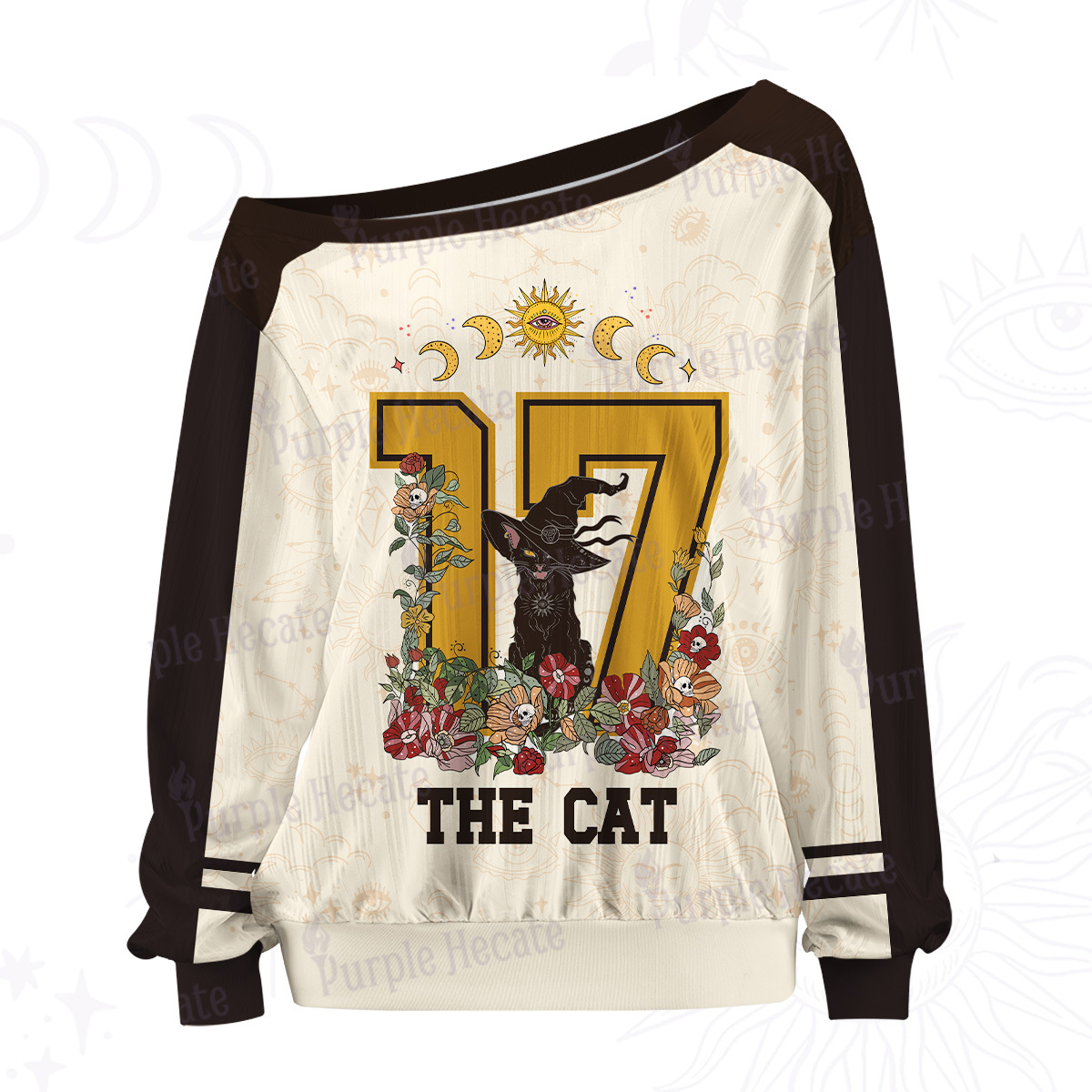 Purplehecate The Black Cat Off The Shoulder Graphic Jersey