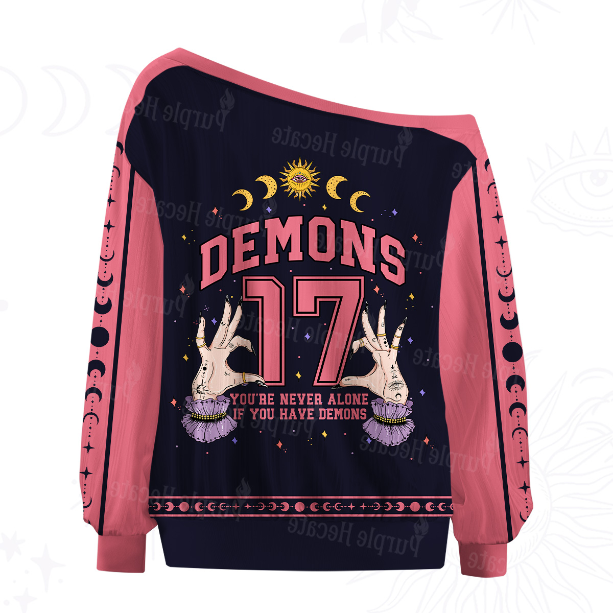Purplehecate You're Never Alone If You Have Demons Off The Shoulder Graphic Jersey