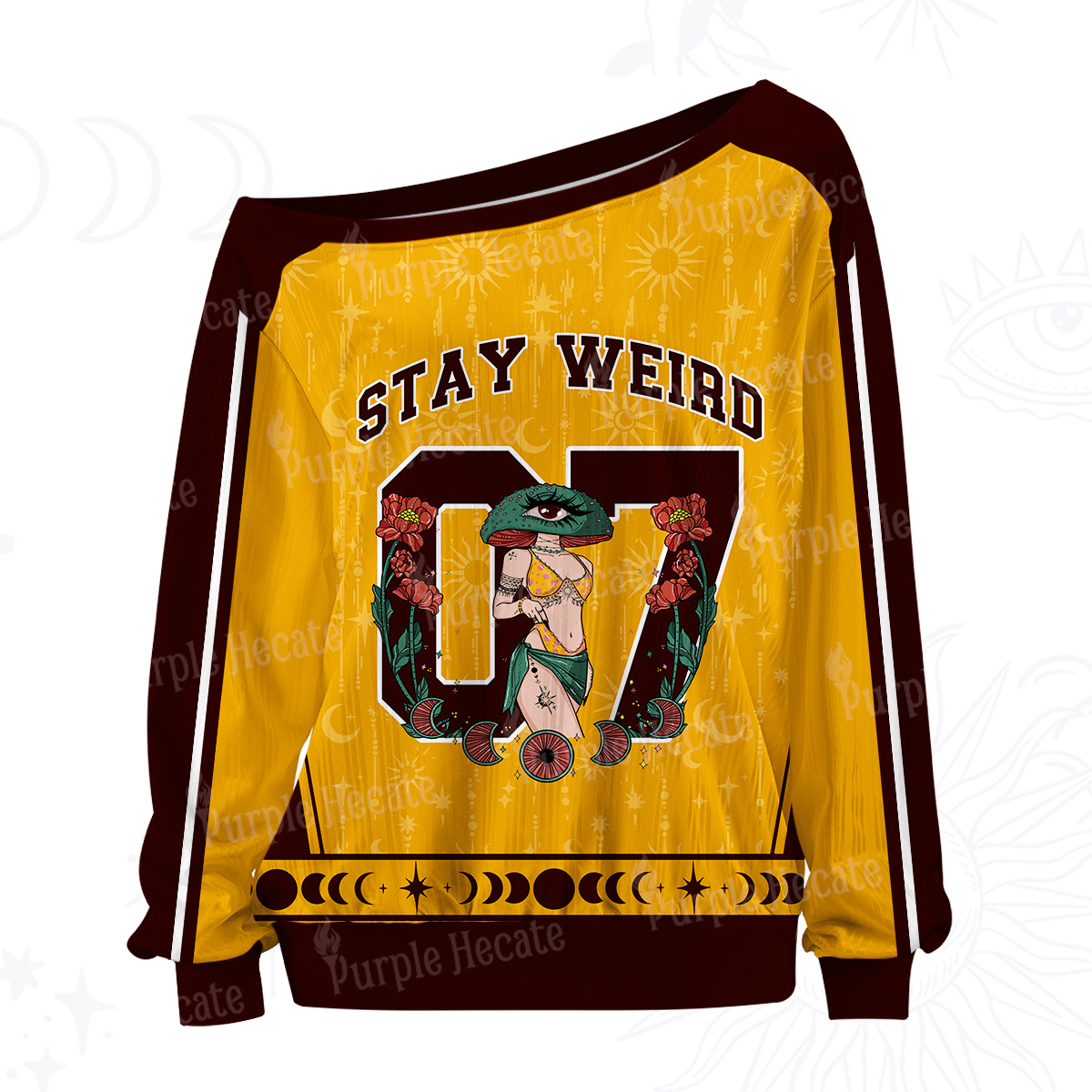 Purplehecate Stay Weird Off The Shoulder Graphic Jersey