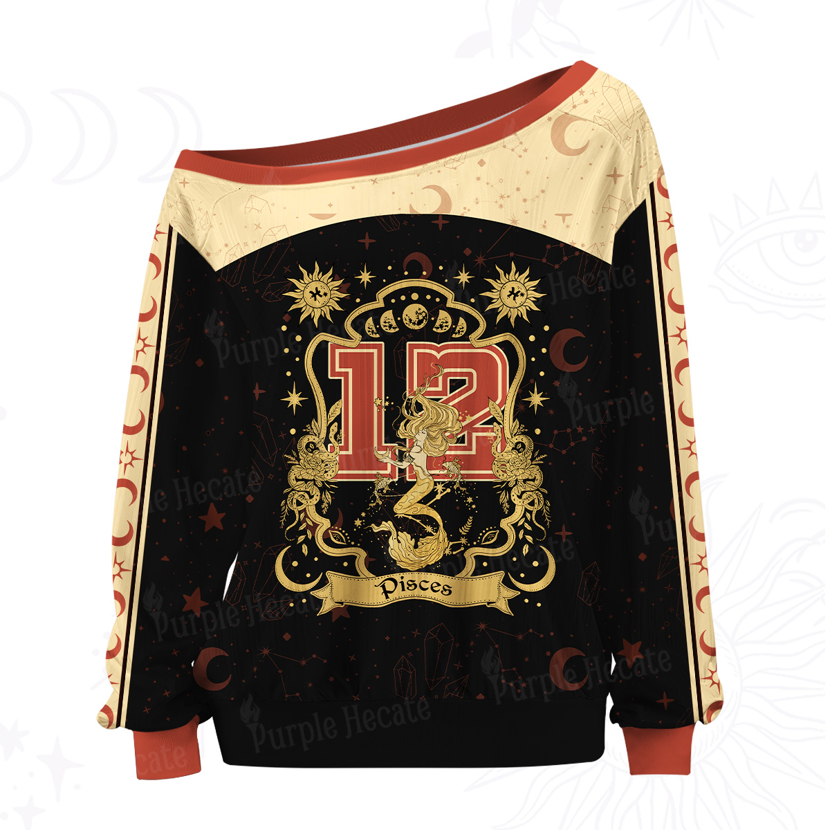 Purplehecate Pisces' Astral Mirage Zodiac Off The Shoulder Graphic Jersey