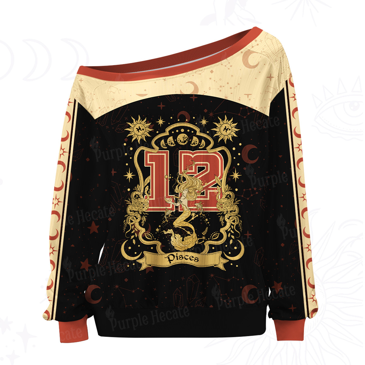 Purplehecate Pisces' Astral Mirage Zodiac Off The Shoulder Graphic Jersey