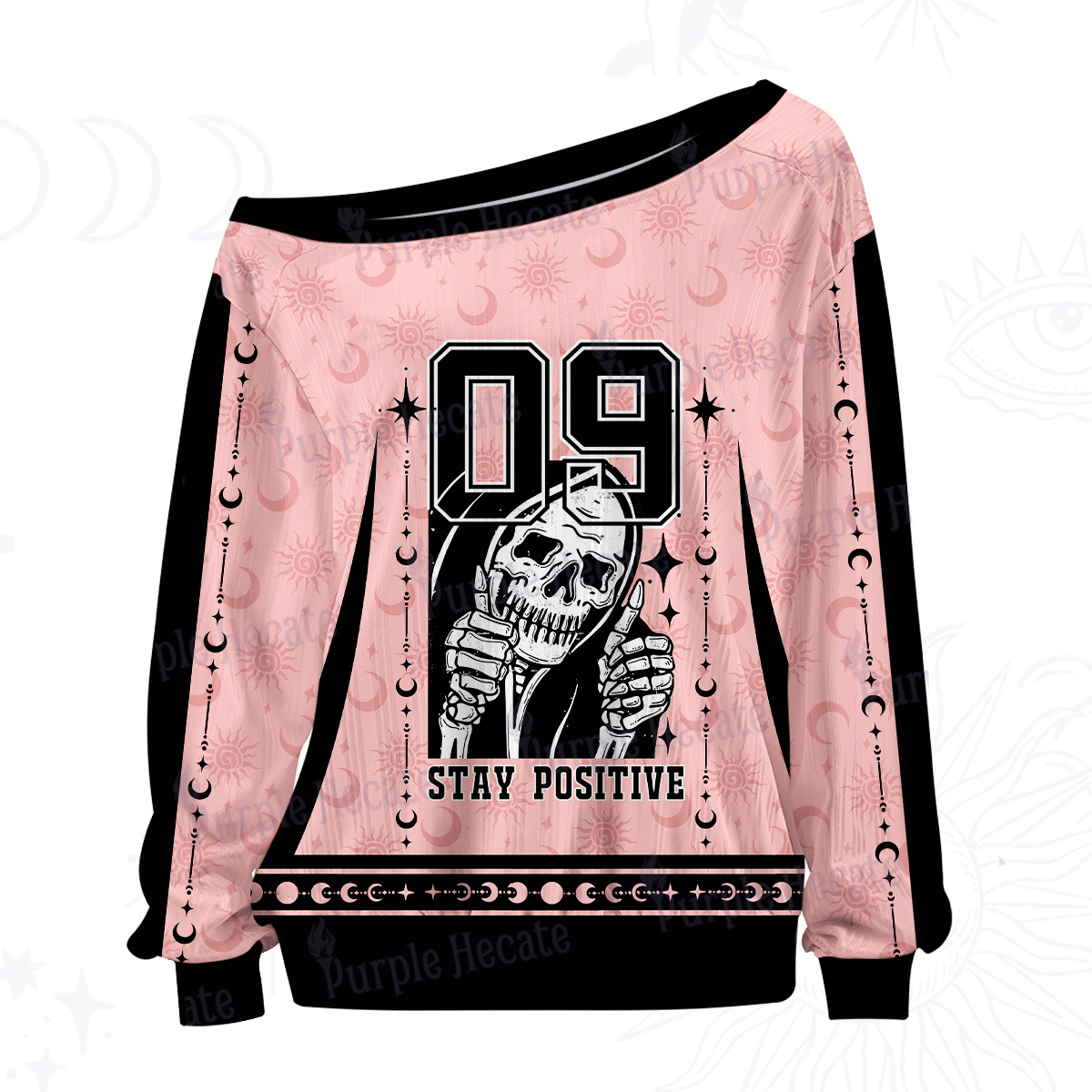 Purplehecate Stay Positive Off The Shoulder Graphic Jersey