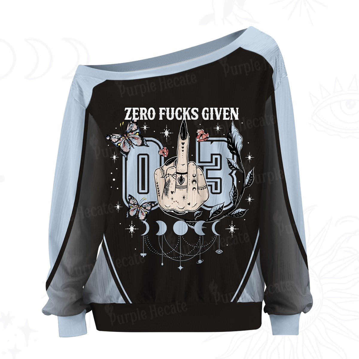 Purplehecate Zero Fucks Given Off The Shoulder Graphic Jersey