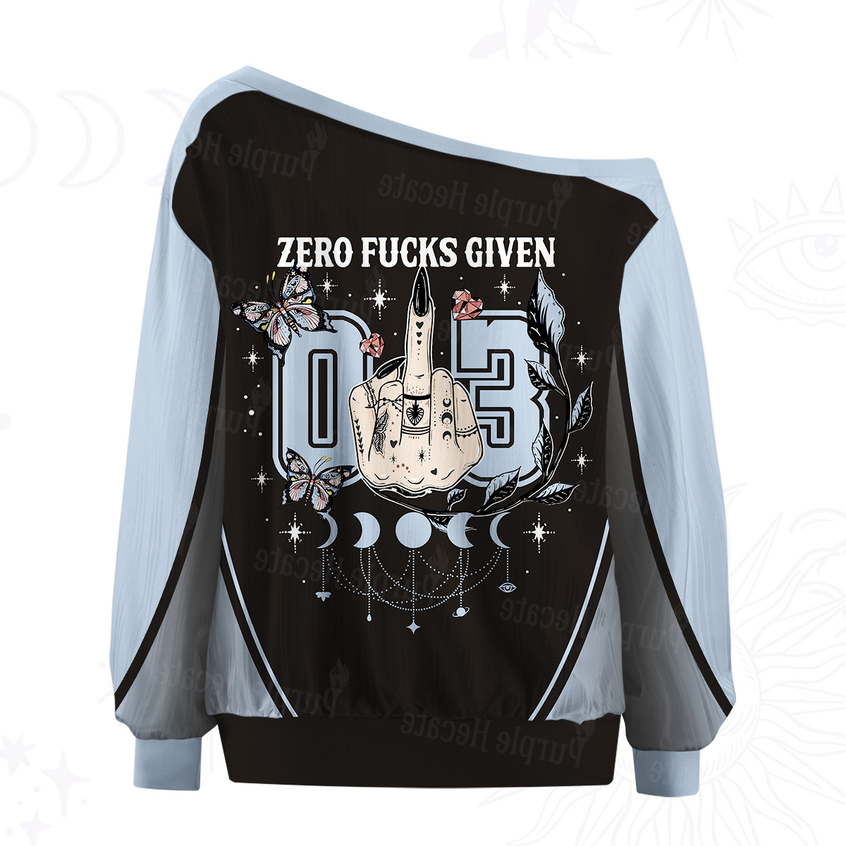 Purplehecate Zero Fucks Given Off The Shoulder Graphic Jersey