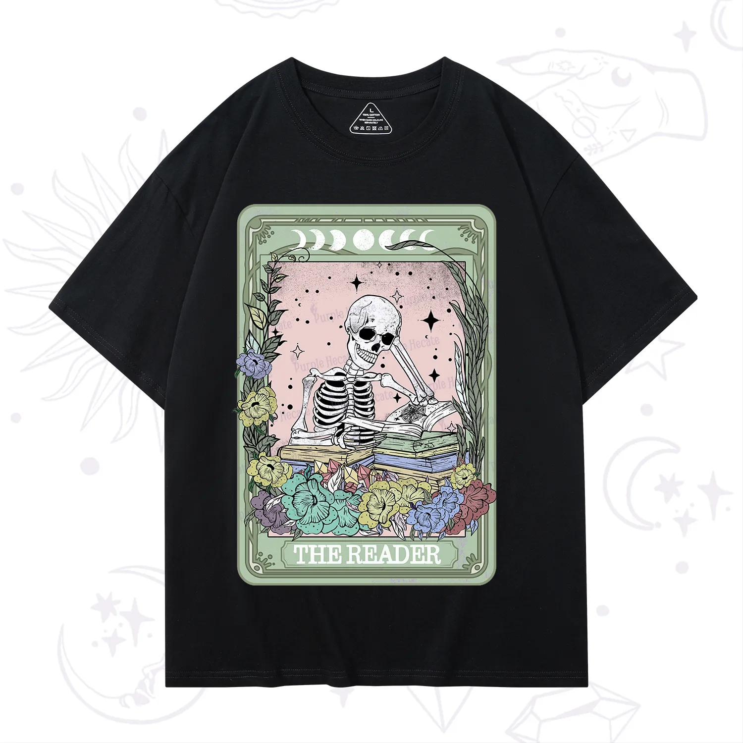Purplehecate The Reader Bookworm Tarot Skeleton T-Shirt
