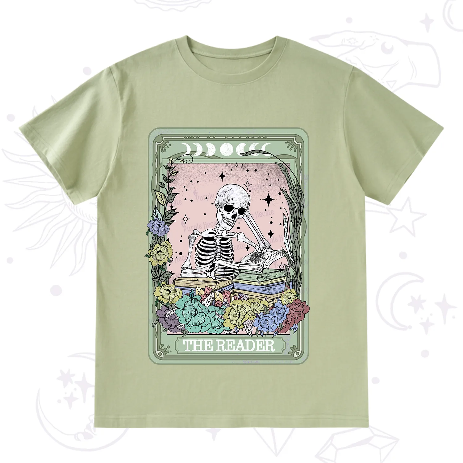 Purplehecate The Reader Bookworm Tarot Skeleton T-Shirt
