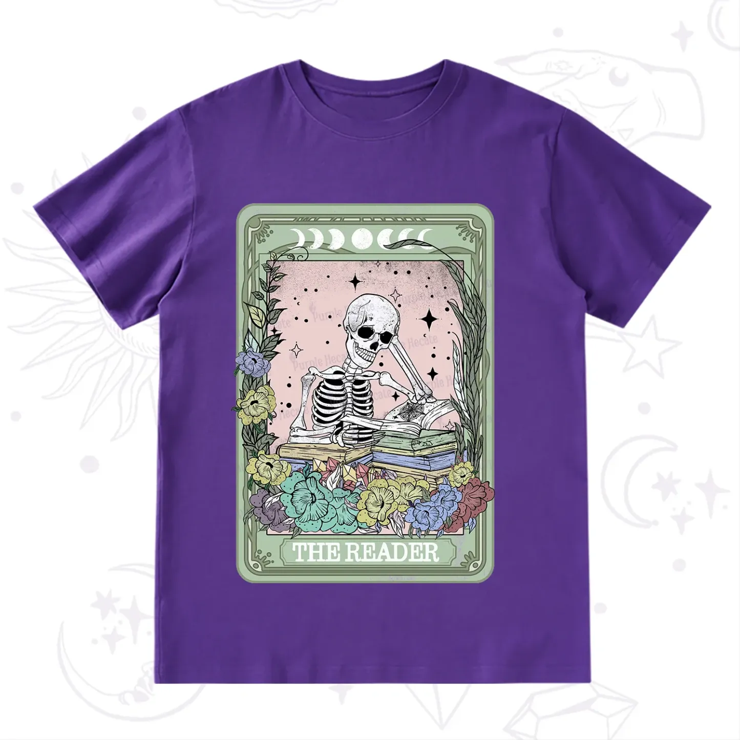 Purplehecate The Reader Bookworm Tarot Skeleton T-Shirt