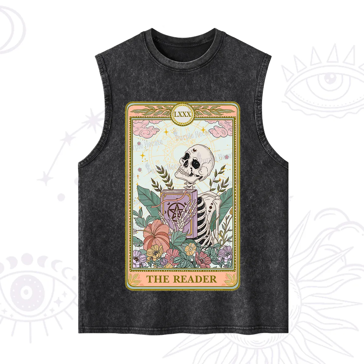 Purplehecate The Reader Occult Tarot Skeleton Washed Tank