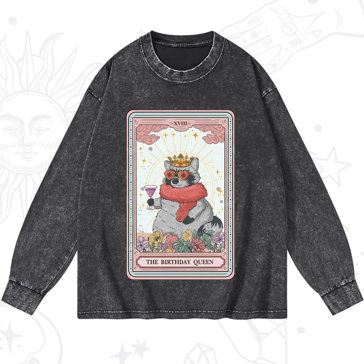 Purplehecate The Birthday Queen Tarot Washed Long Sleeve Shirt
