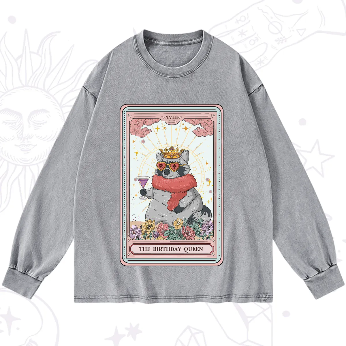 Purplehecate The Birthday Queen Tarot Washed Long Sleeve Shirt