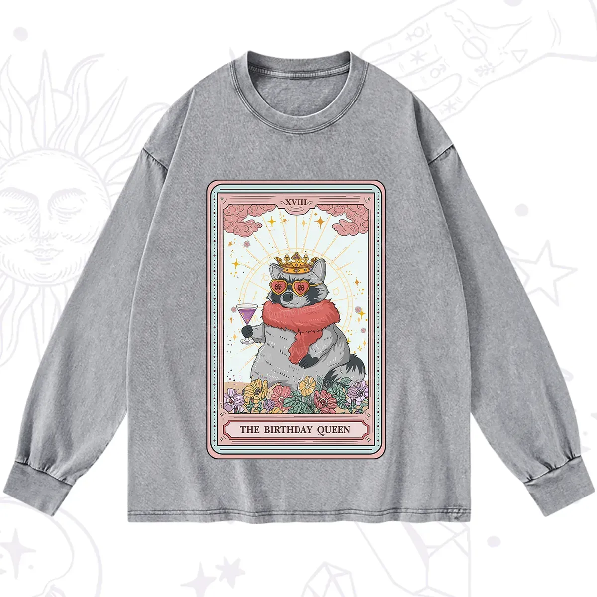 Purplehecate The Birthday Queen Tarot Washed Long Sleeve Shirt