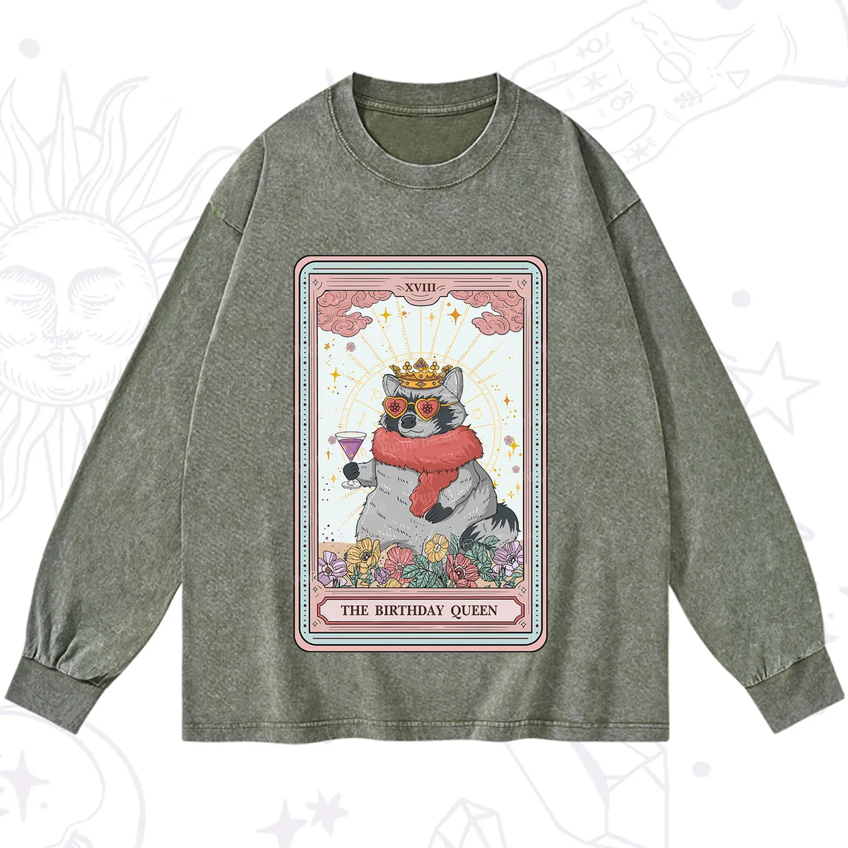 Purplehecate The Birthday Queen Tarot Washed Long Sleeve Shirt