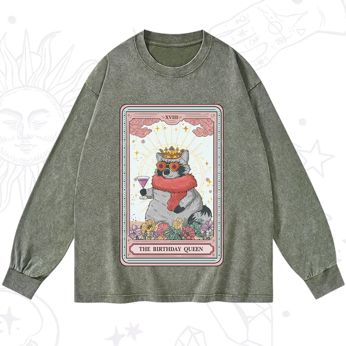 Purplehecate The Birthday Queen Tarot Washed Long Sleeve Shirt