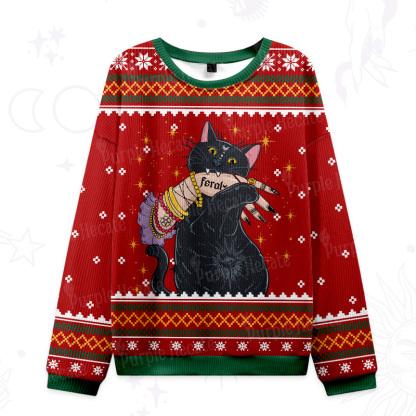 Purplehecate Feral Witch Cat Ugly Christmas Sweatshirts
