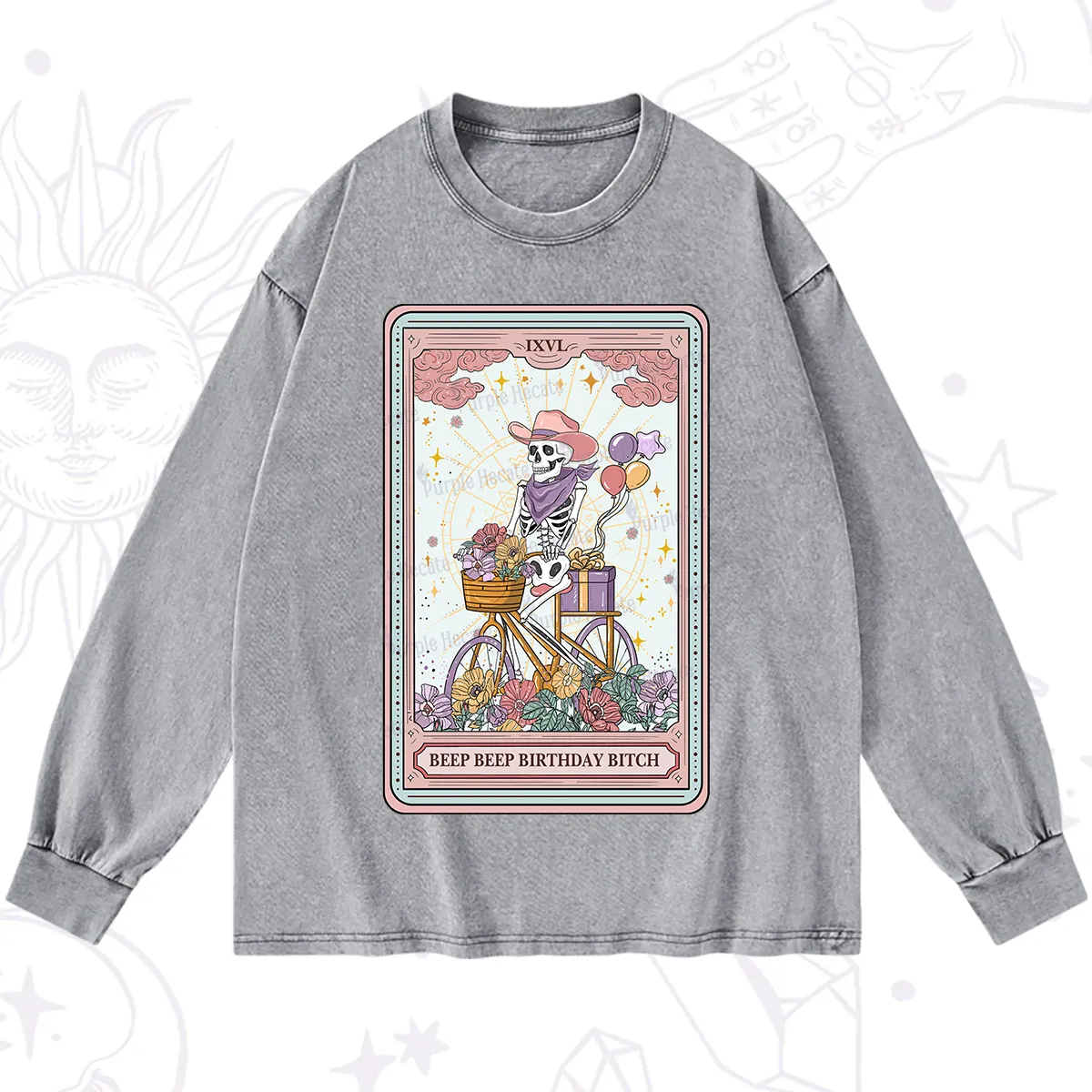 Purplehecate The Beep Beep Birthday Bitch Tarot Washed Long Sleeve Shirt
