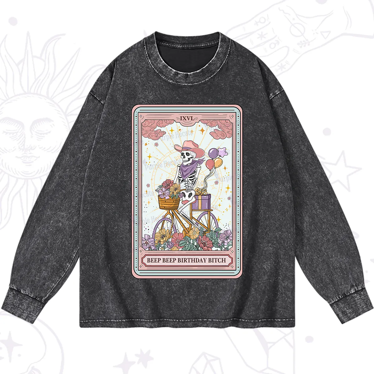Purplehecate The Beep Beep Birthday Bitch Tarot Washed Long Sleeve Shirt