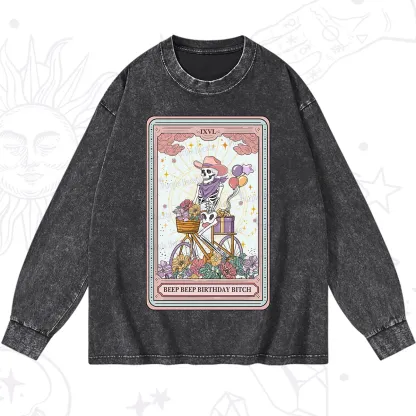Purplehecate The Beep Beep Birthday Bitch Tarot Washed Long Sleeve Shirt