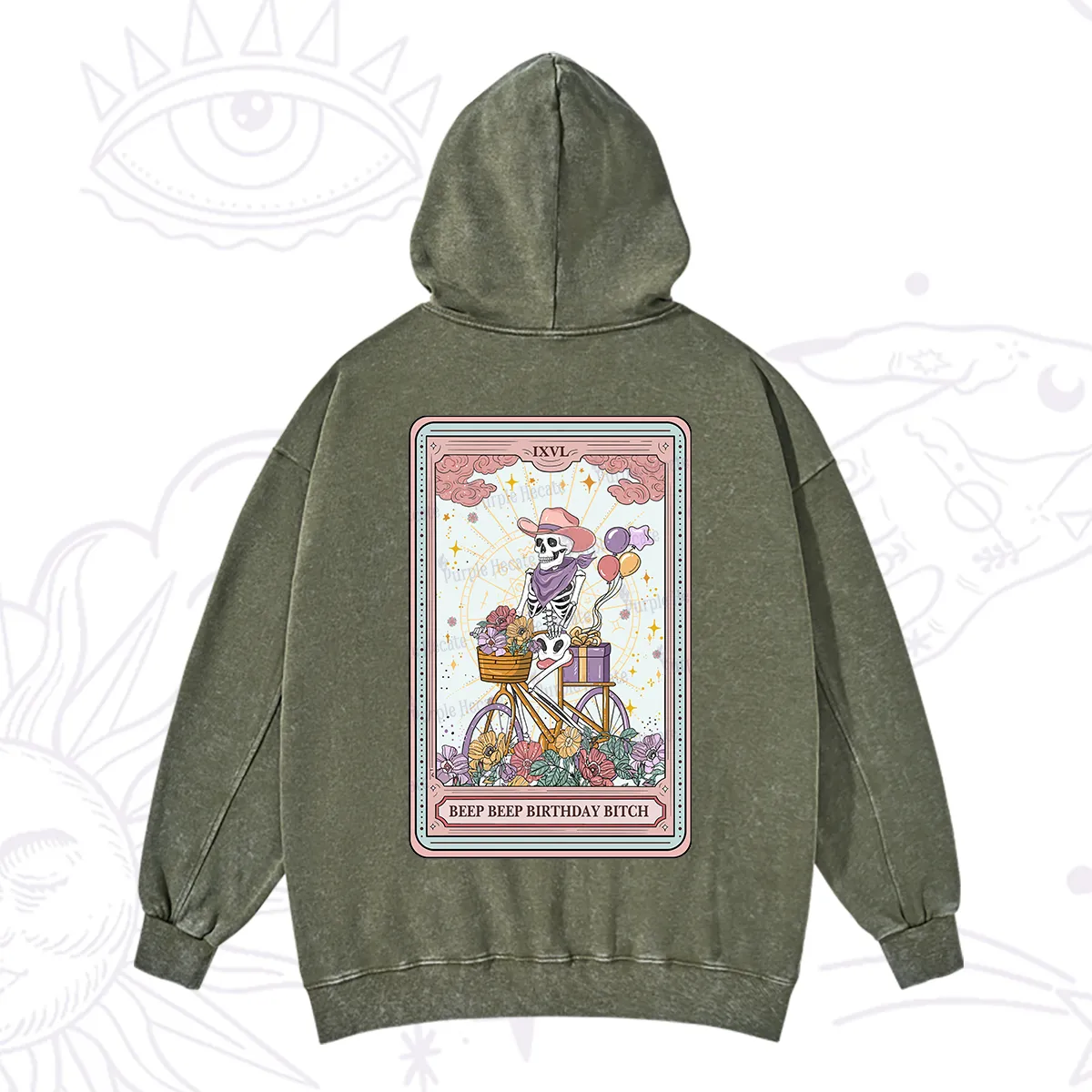 Purplehecate The Beep Beep Birthday Bitch Tarot Washed Hoodie