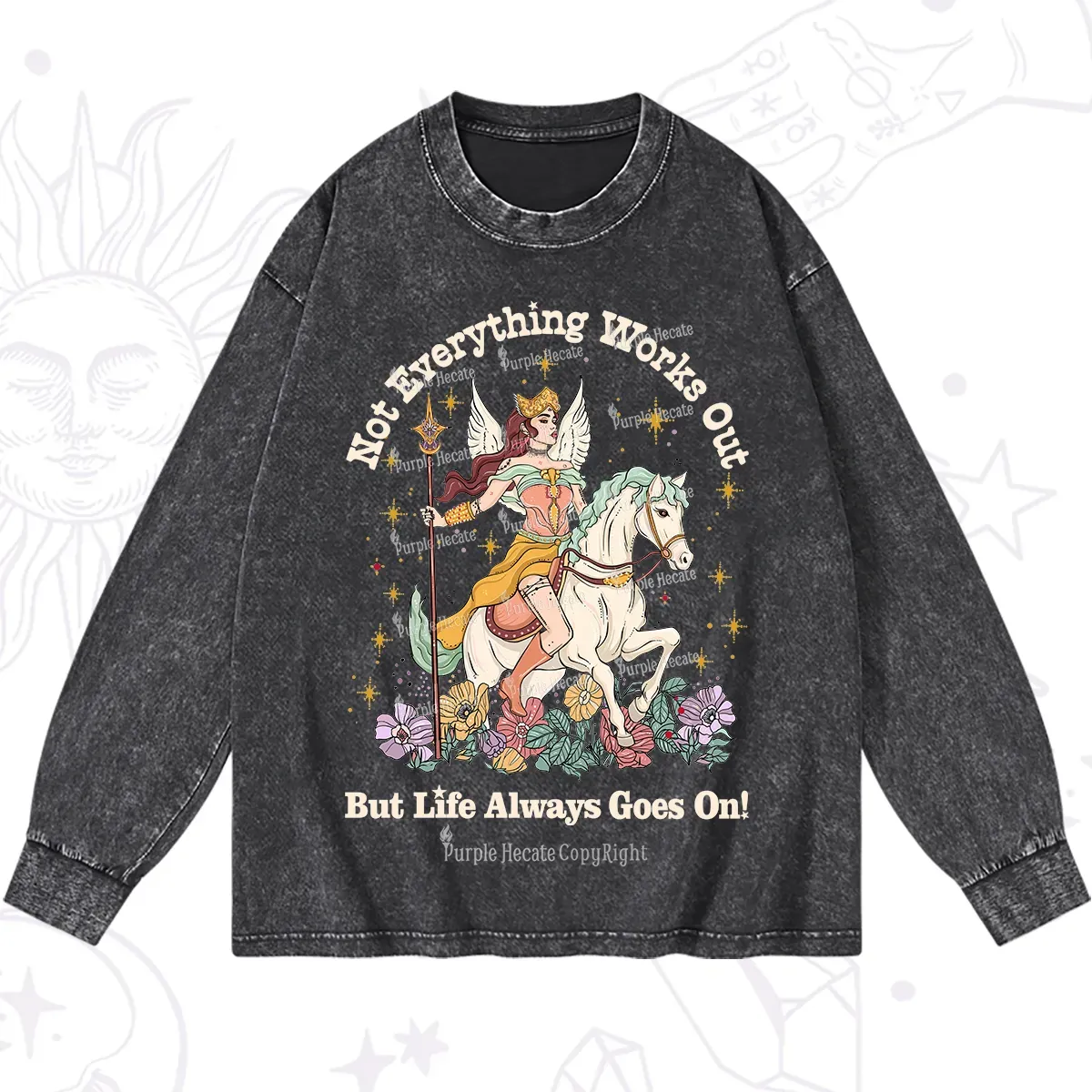 Purplehecate Not Everything Works Out But Life Always Goes On Washed Long Sleeve Shirt