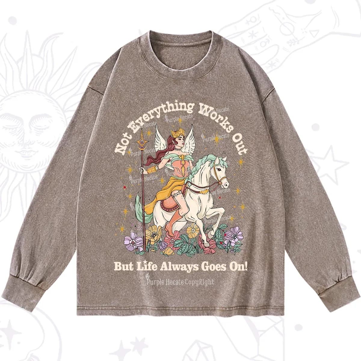 Purplehecate Not Everything Works Out But Life Always Goes On Washed Long Sleeve Shirt