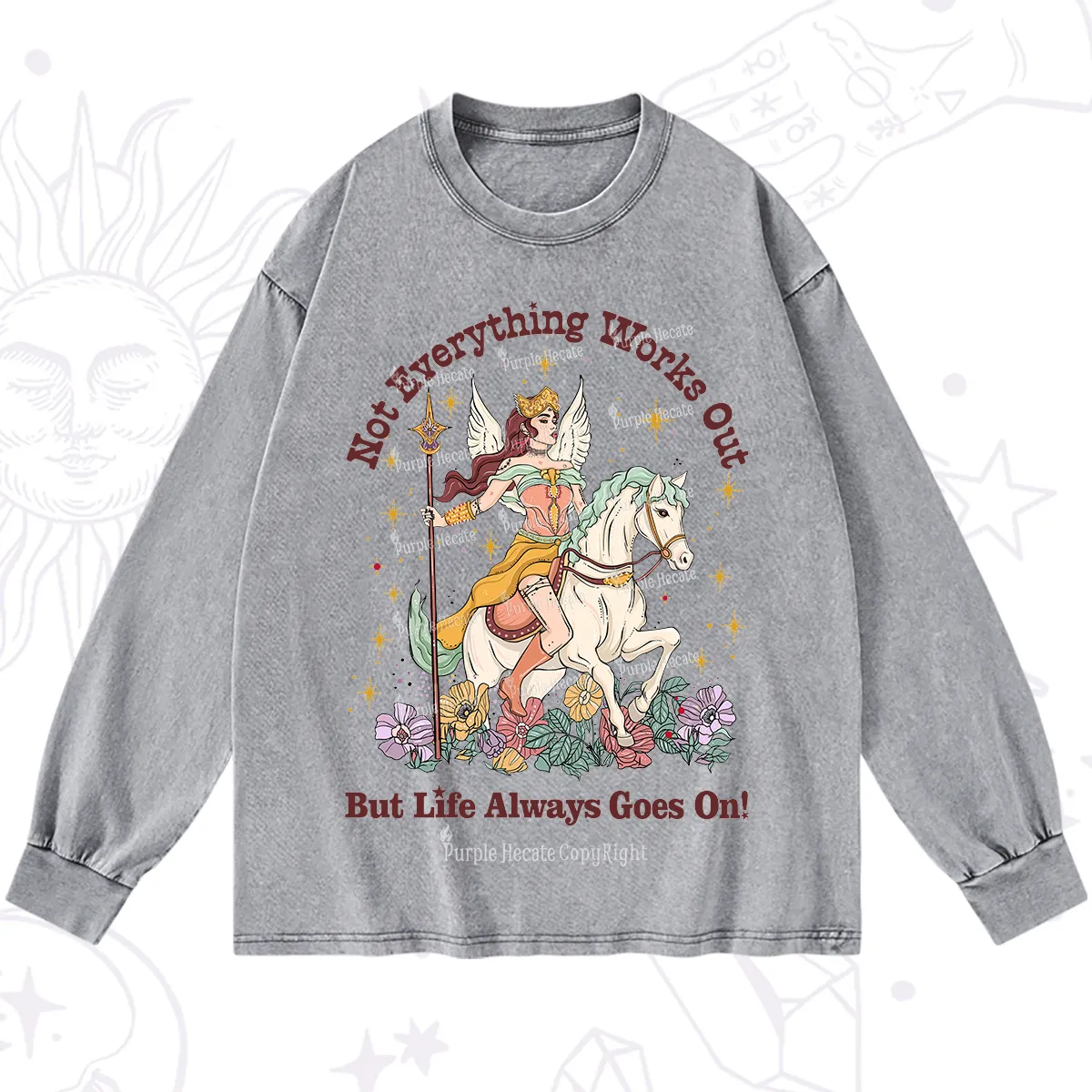 Purplehecate Not Everything Works Out But Life Always Goes On Washed Long Sleeve Shirt
