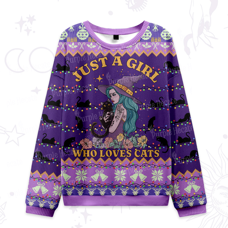 Purplehecate Just A Girl Who Loves Cats Ugly Christmas Sweatshirts