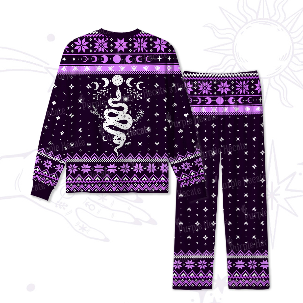 Purplehecate Snake And Moon Phase Christmas Pajamas