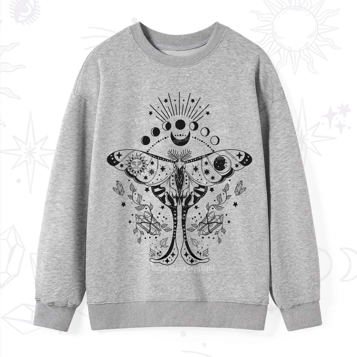 Purplehecate Moonlit Celestial Moth Sweatshirt