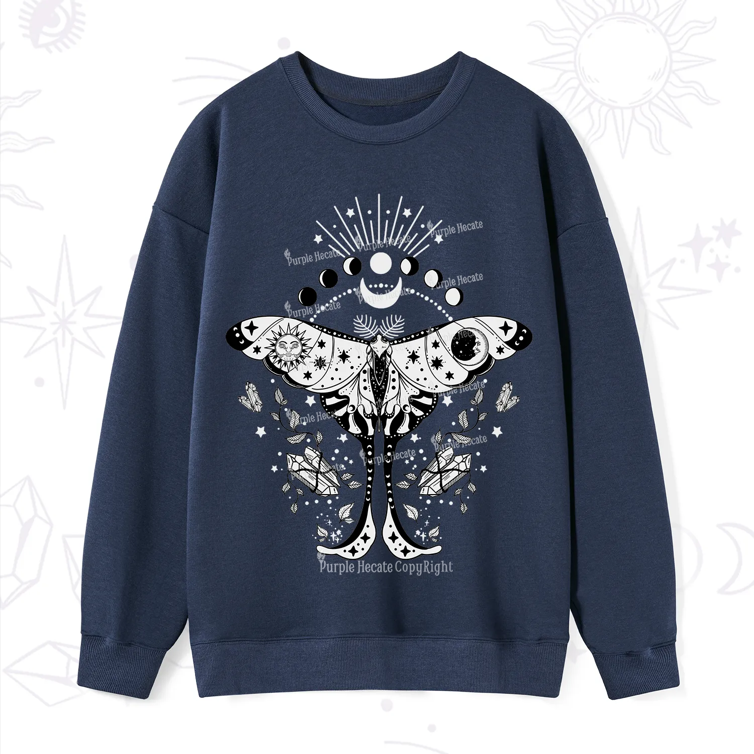 Purplehecate Moonlit Celestial Moth Sweatshirt