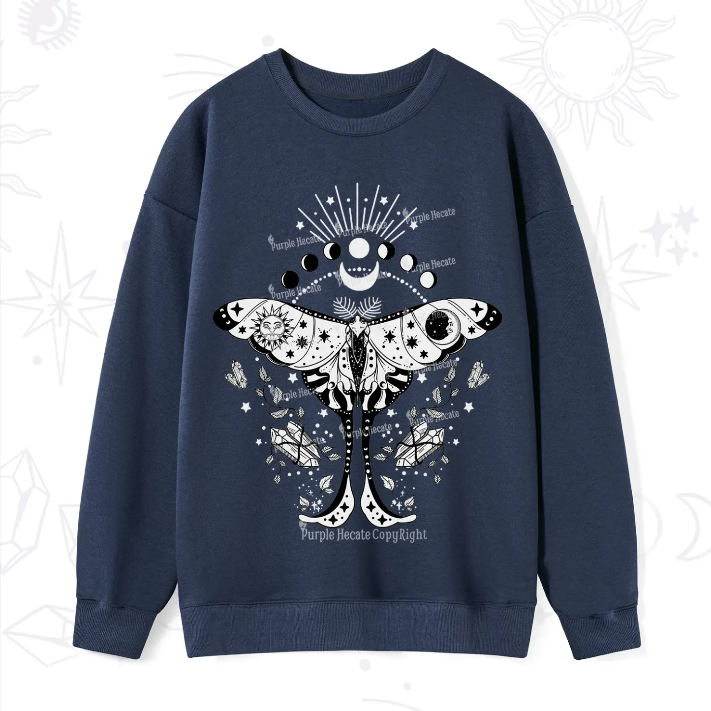 Purplehecate Moonlit Celestial Moth Sweatshirt