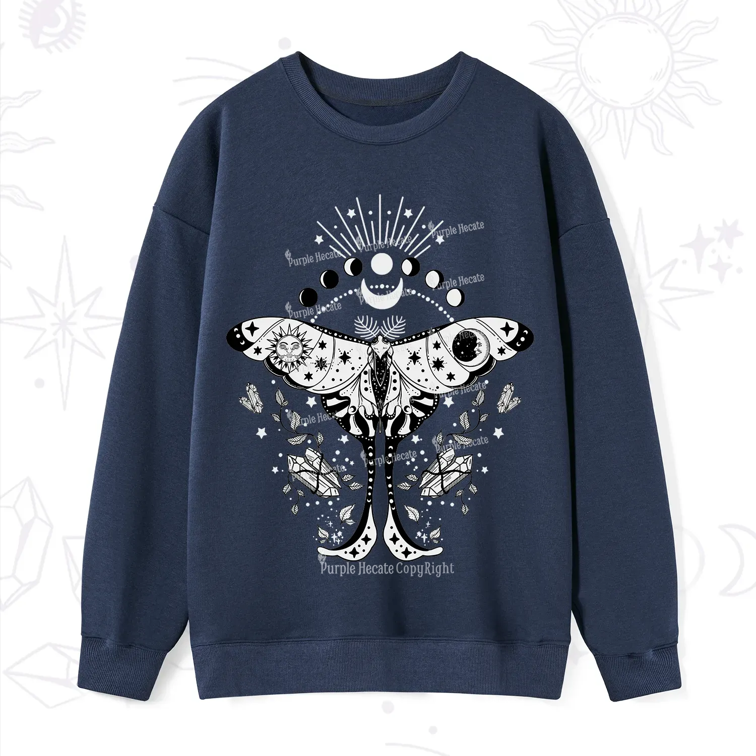 Purplehecate Moonlit Celestial Moth Sweatshirt