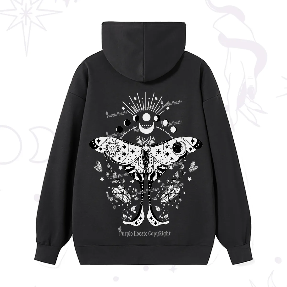 Purplehecate Moonlit Celestial Moth Hoodie