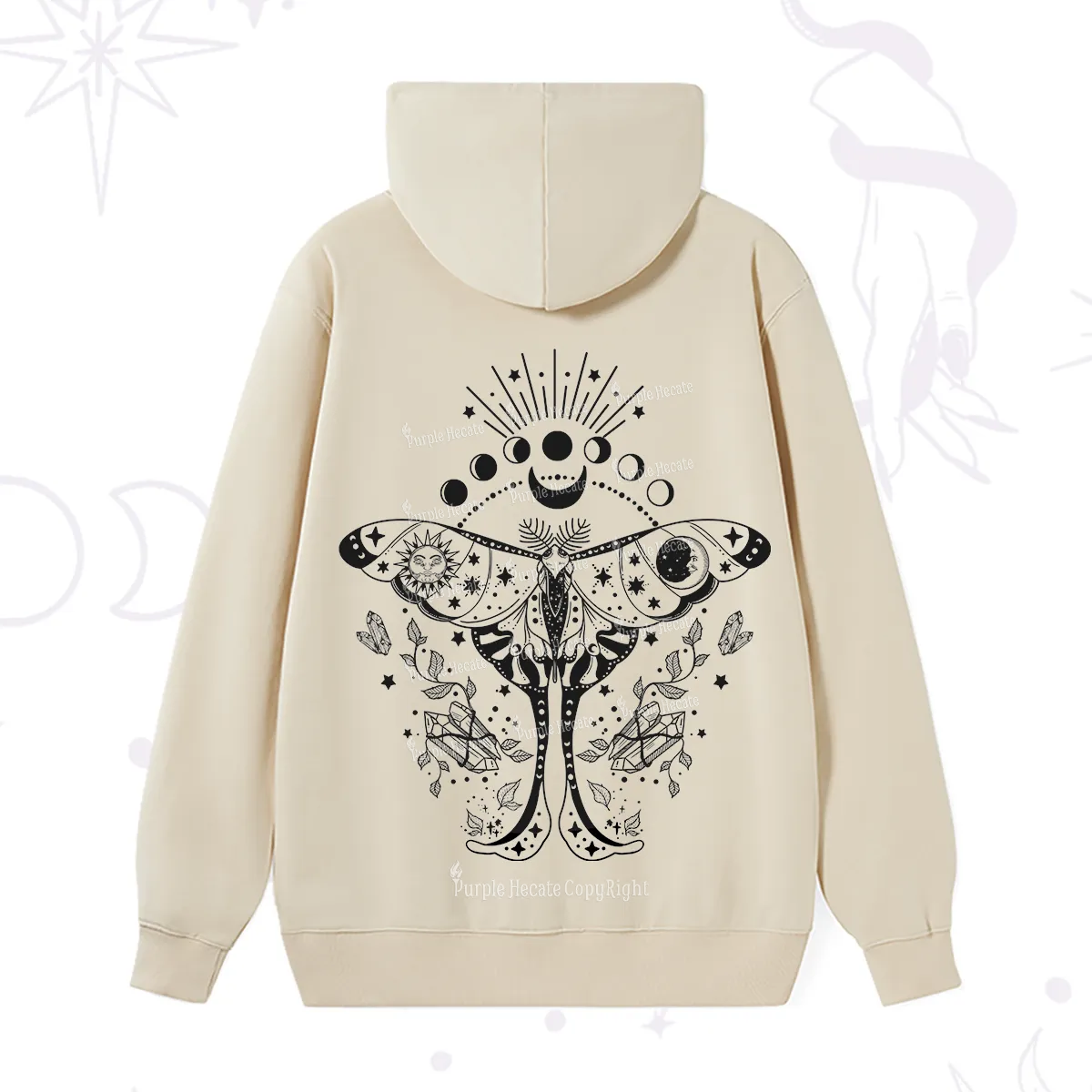 Purplehecate Moonlit Celestial Moth Hoodie