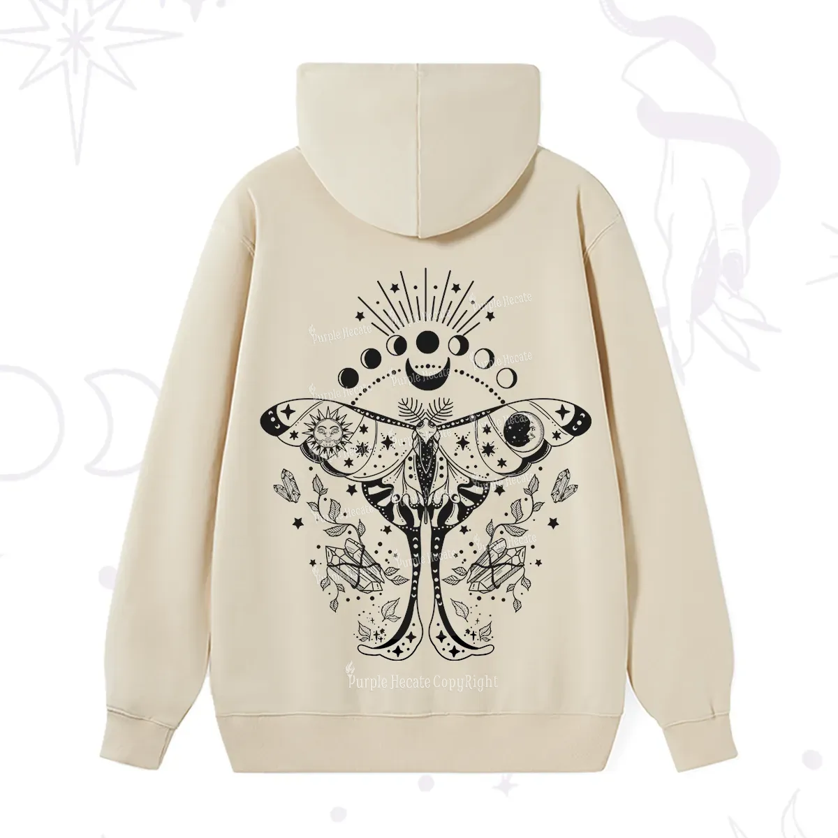 Purplehecate Moonlit Celestial Moth Hoodie