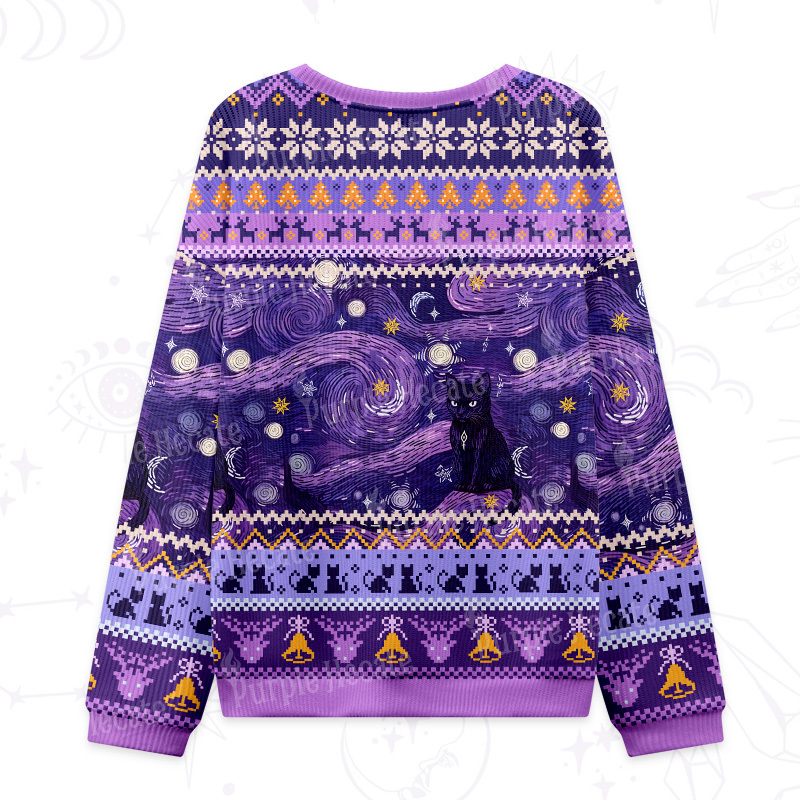 Purplehecate Mystic Cat Beneath the Cosmic Veil Ugly Christmas Sweatshirts