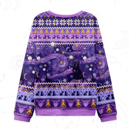 Purplehecate Mystic Cat Beneath the Cosmic Veil Ugly Christmas Sweatshirts