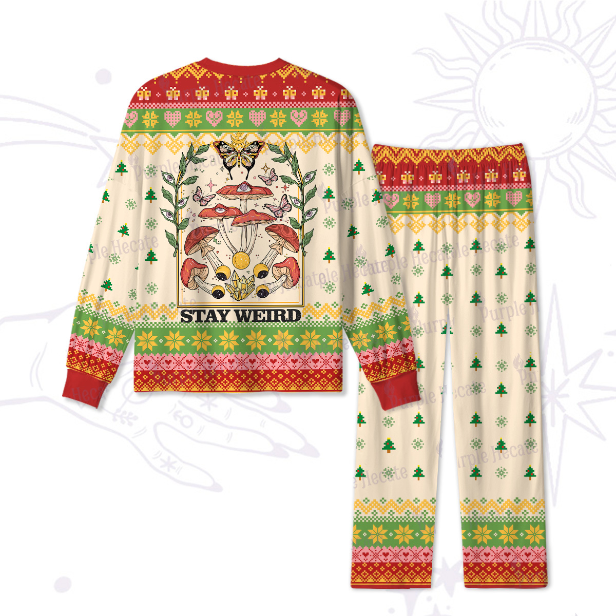 Purplehecate Stay Weird Christmas Pajamas