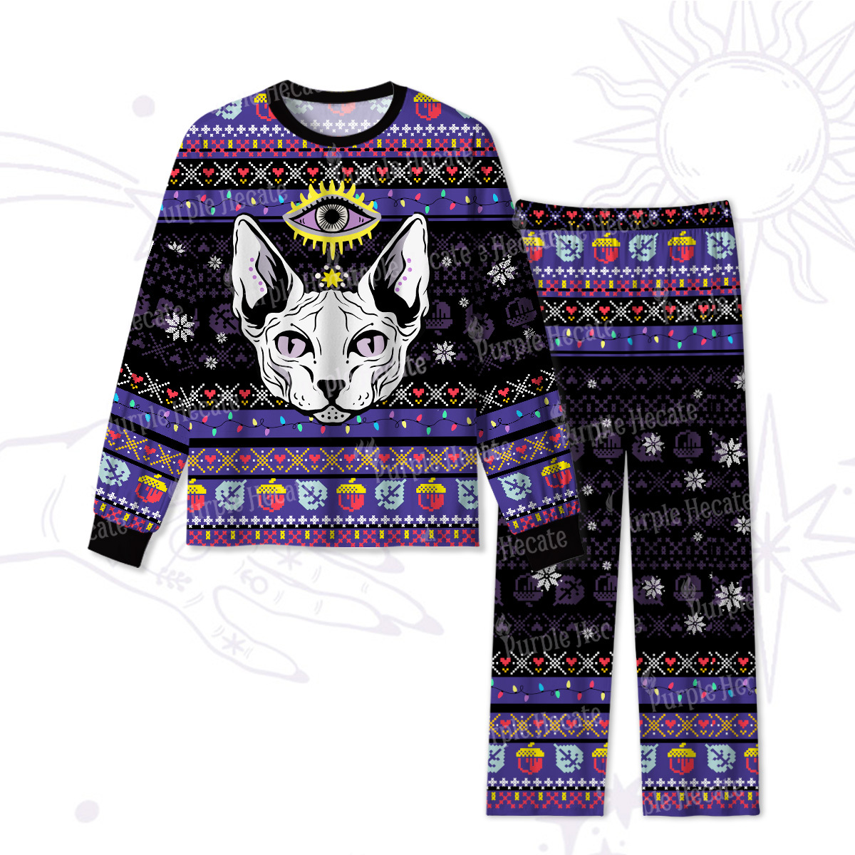 Purplehecate Mystical Cat Christmas Pajamas