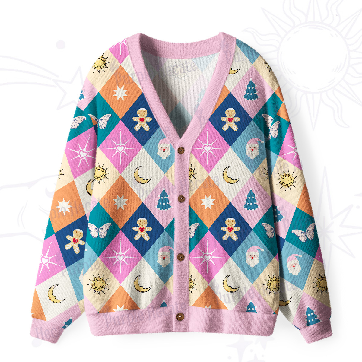 Purplehecate Whimsical Holiday Patchwork Ugly Cardigan Sweaters